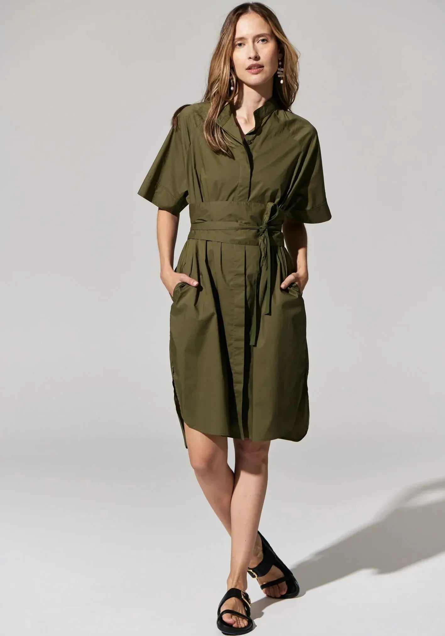 POL Toya Shirt Dress in Khaki - the tartan fox