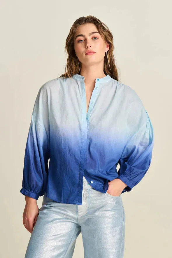 POM Amsterdam Blouse in Faded Ink Blue - the tartan fox