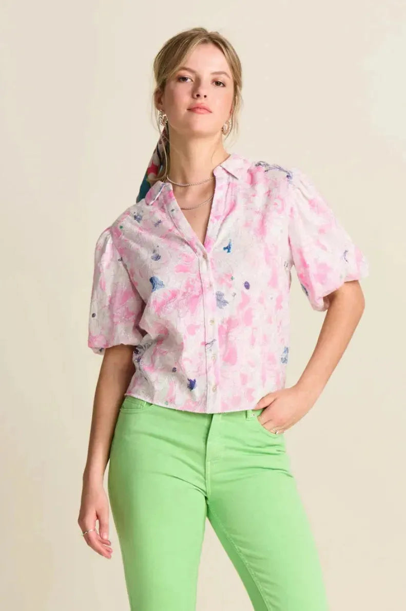 POM Amsterdam Blouse in Shine Lilies Pink - the tartan fox