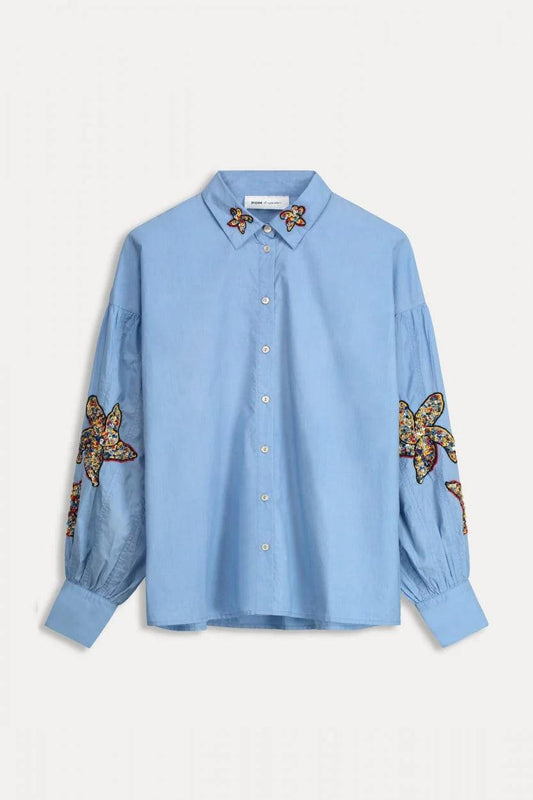 POM Amsterdam Blouse Maxime in Ice Blue - the tartan fox