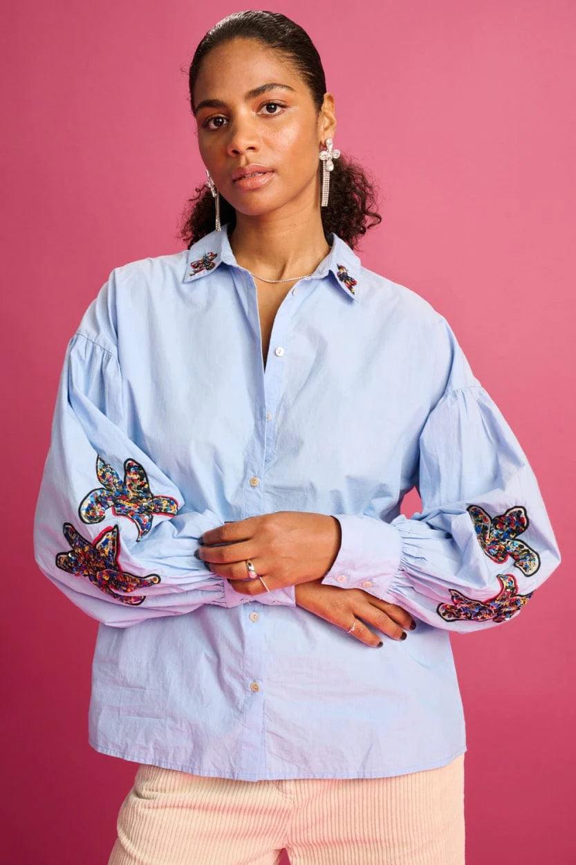 POM Amsterdam Blouse Maxime in Ice Blue - the tartan fox