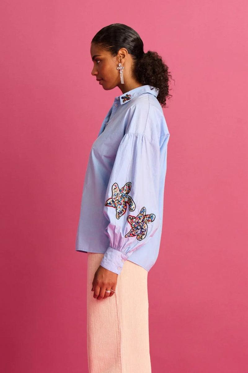 POM Amsterdam Blouse Maxime in Ice Blue - the tartan fox