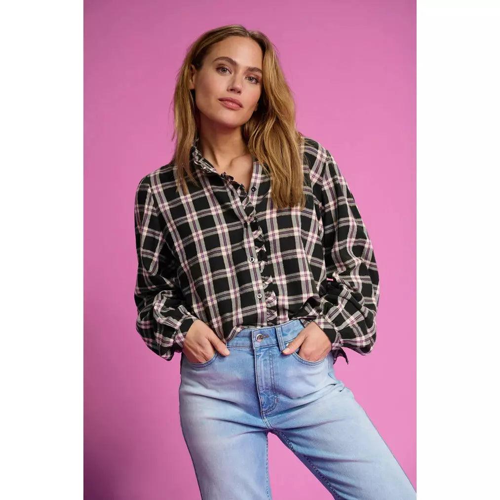 POM Amsterdam Checks Blouse in Anthracite - the tartan fox