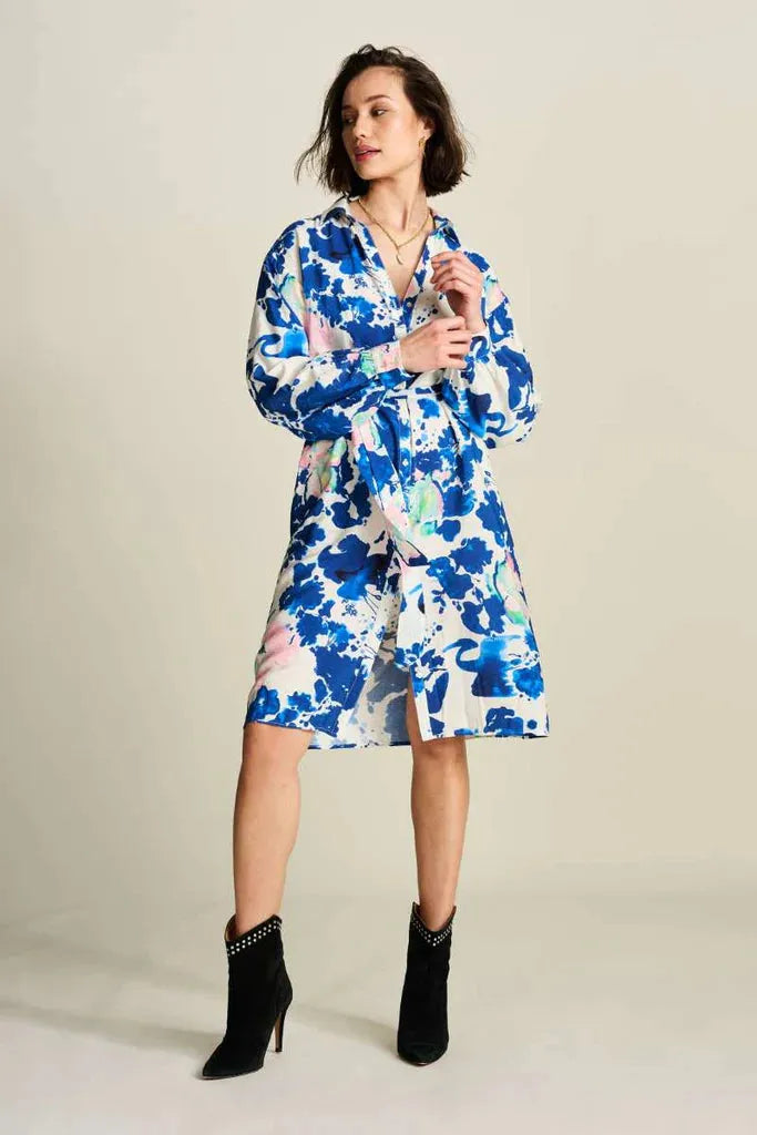 POM Amsterdam Dress in Crane Birds Blue - the tartan fox