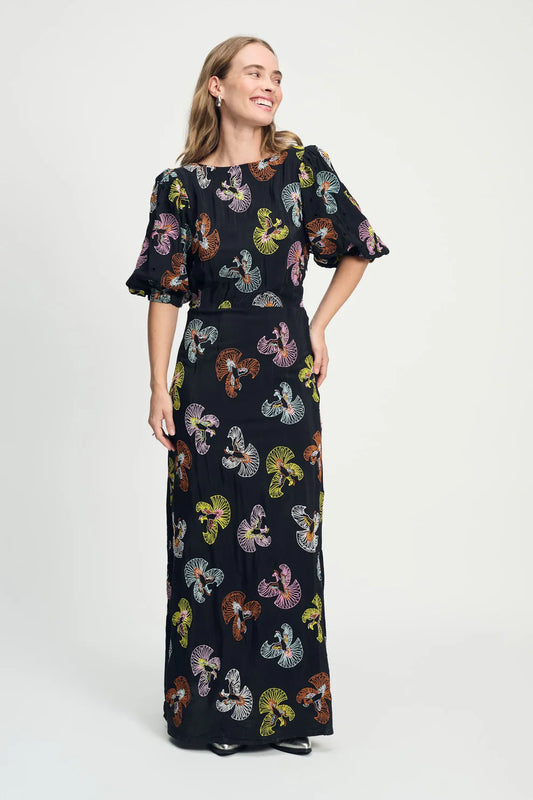 POM Dress - Embroidery Sky in Black - the tartan fox