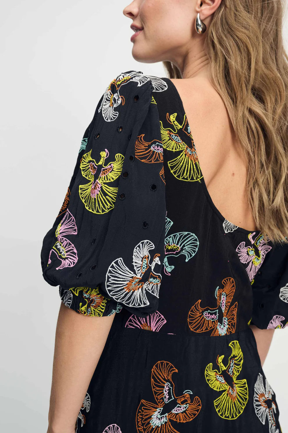 POM Dress - Embroidery Sky in Black - the tartan fox