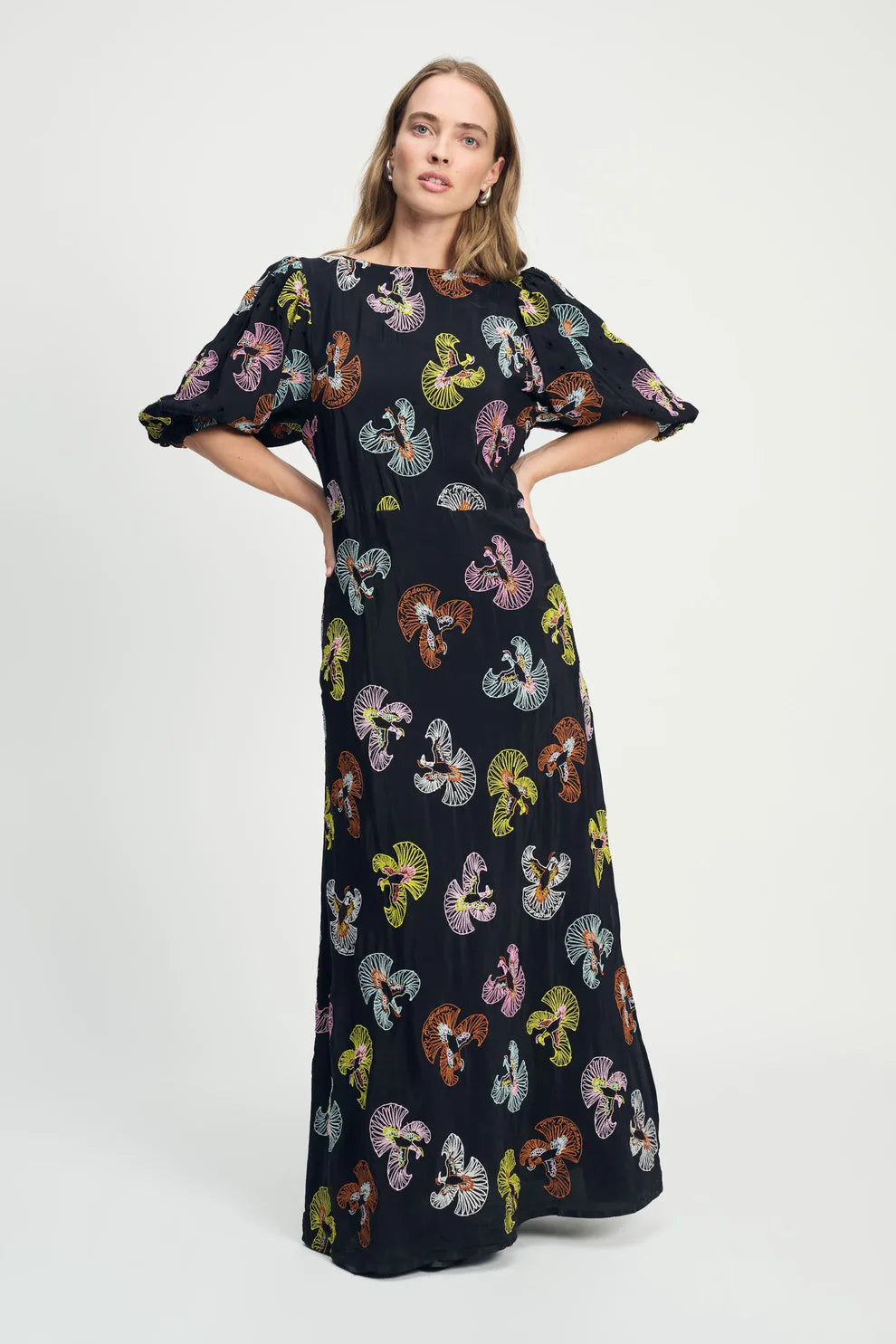 POM Dress - Embroidery Sky in Black - the tartan fox