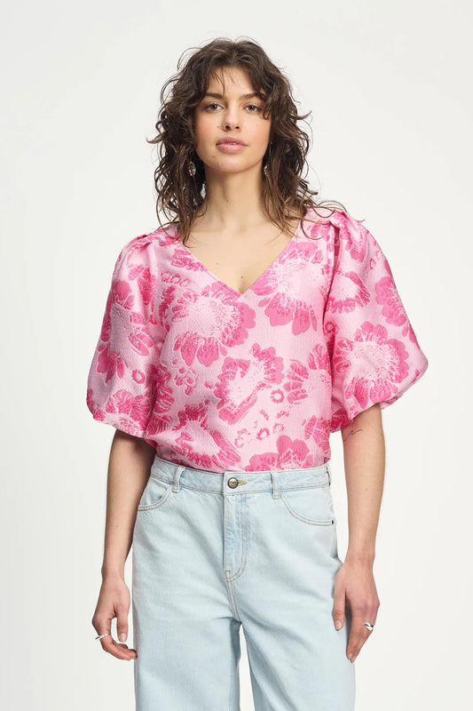 POM Jacquard Top in Floral Jacquard Raspberry - the tartan fox