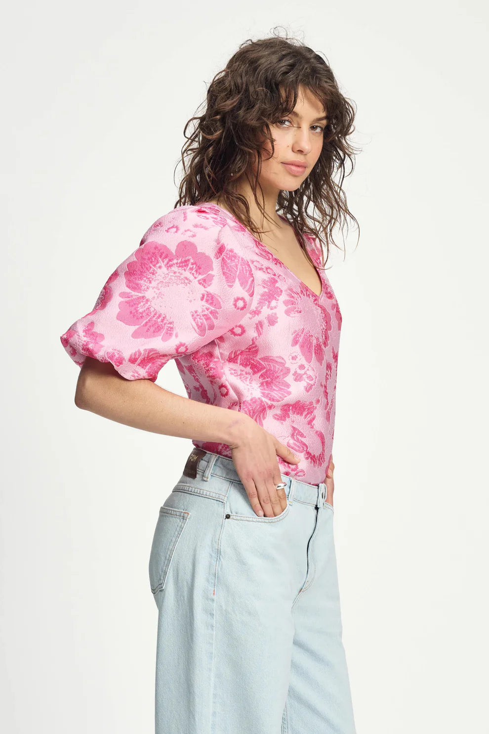 POM Jacquard Top in Floral Jacquard Raspberry - the tartan fox