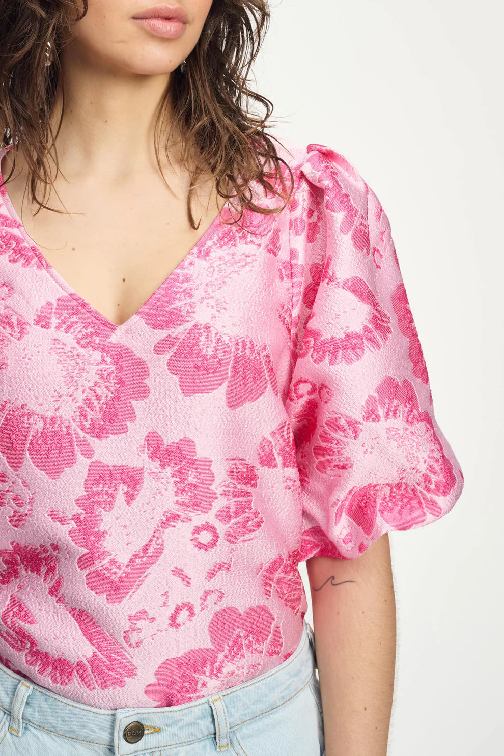 POM Jacquard Top in Floral Jacquard Raspberry - the tartan fox