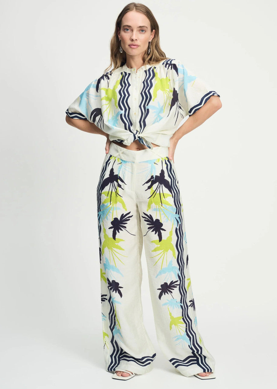 POM Wide Leg Pants Artisan Lime and White - the tartan fox