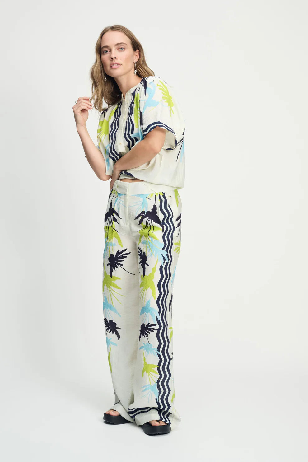 POM Wide Leg Pants Artisan Lime and White - the tartan fox