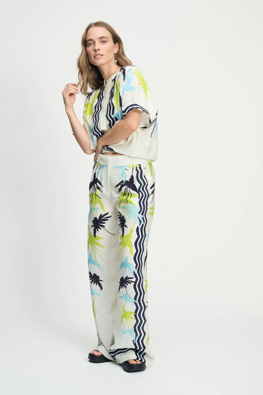 POM Wide Leg Pants Artisan Lime and White - the tartan fox
