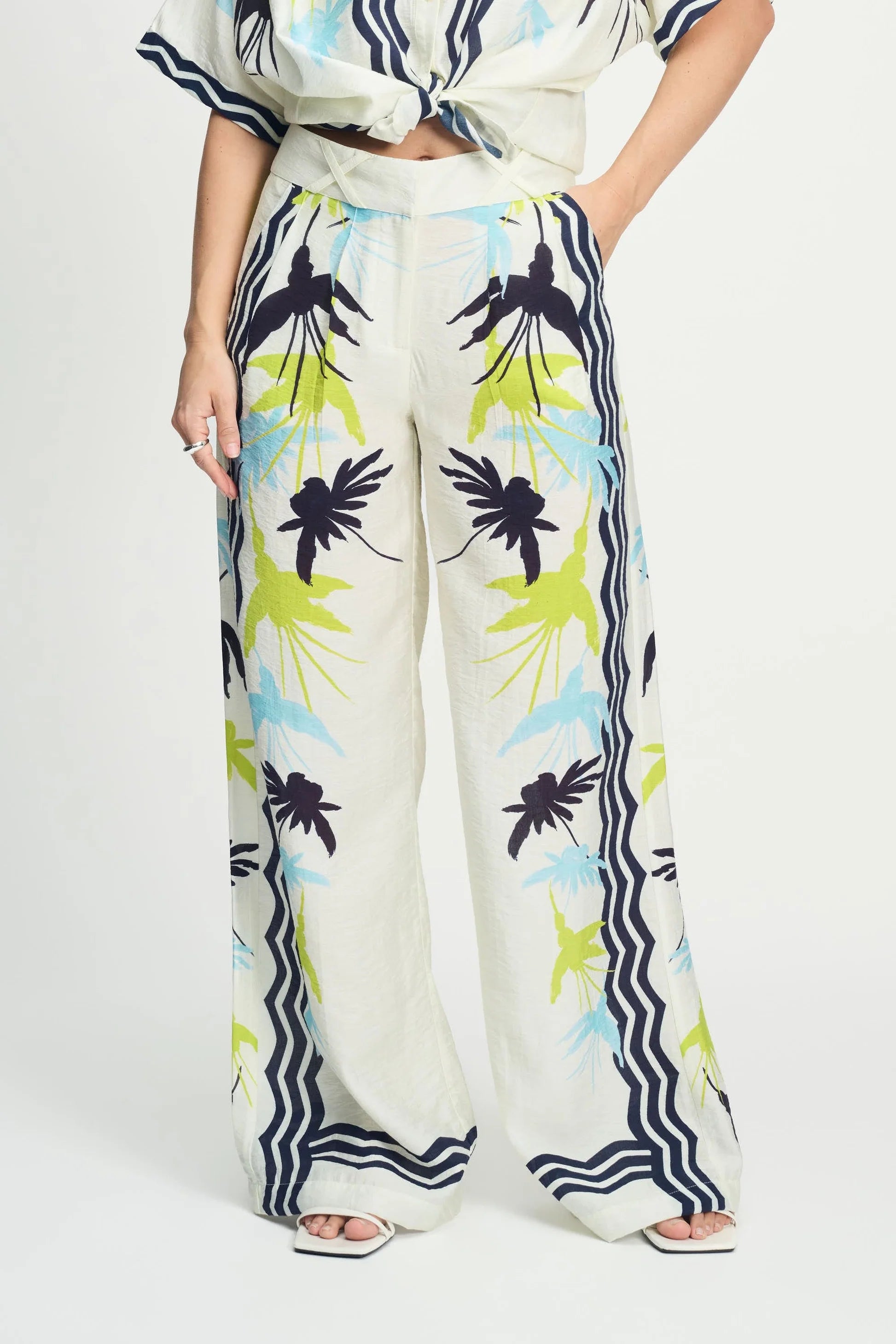 POM Wide Leg Pants Artisan Lime and White - the tartan fox