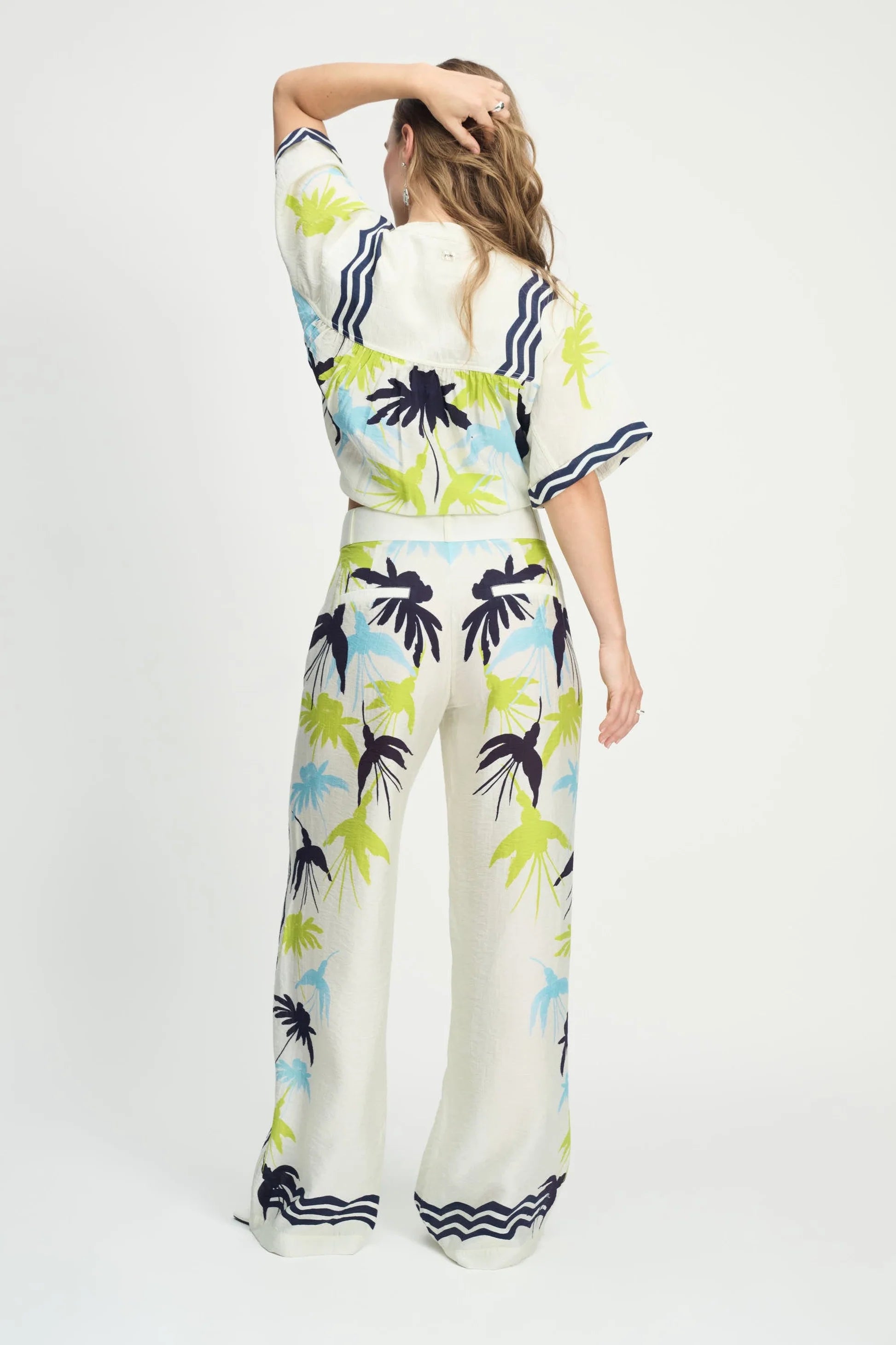 POM Wide Leg Pants Artisan Lime and White - the tartan fox