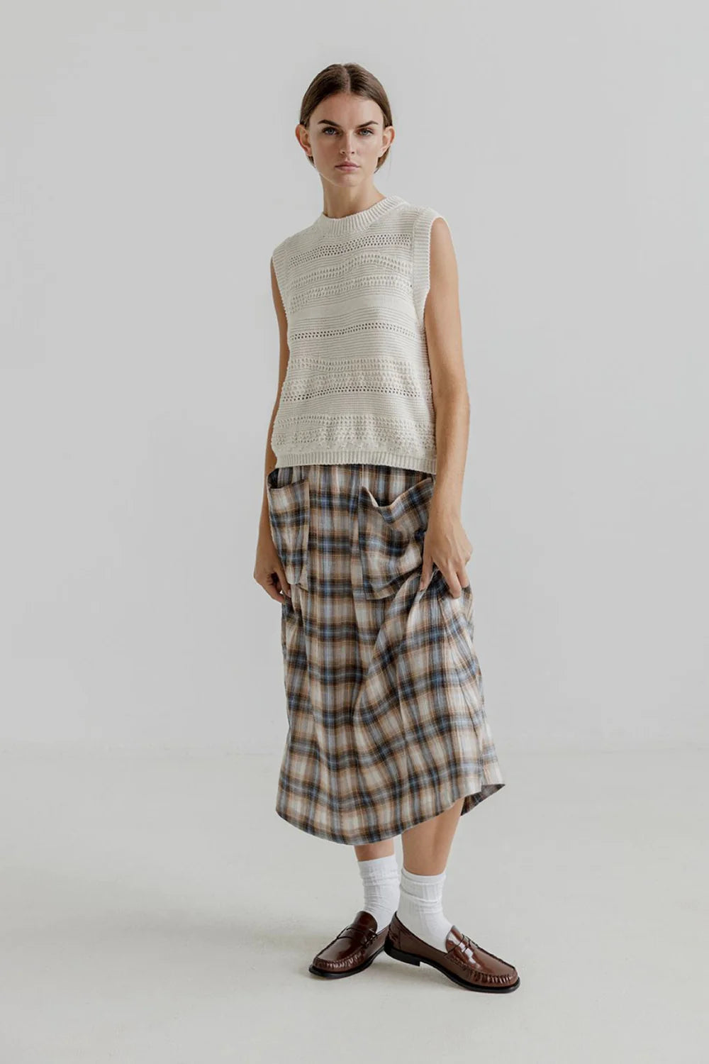 Project AJ117 Madge Skirt in Indigo Check - the tartan fox