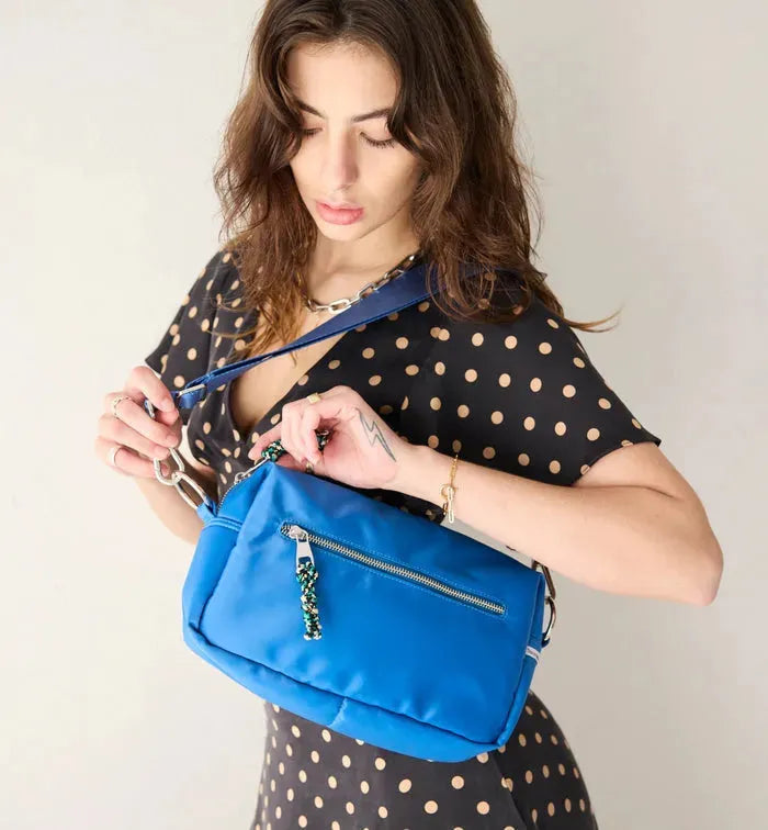 Radical Yes True North Nylon Clutch in Retro Blue Sporty Satin - the tartan fox