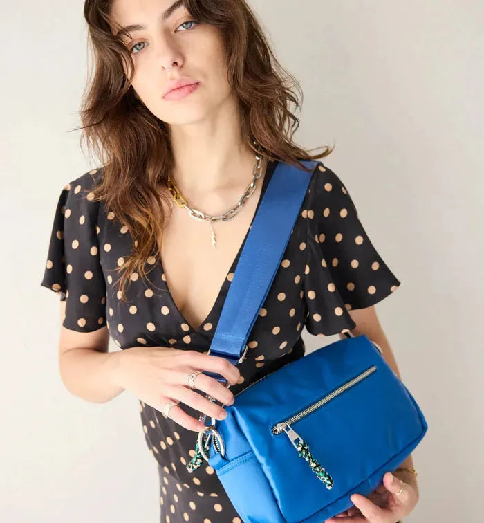 Radical Yes True North Nylon Clutch in Retro Blue Sporty Satin - the tartan fox