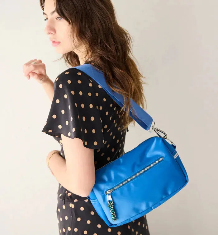 Radical Yes True North Nylon Clutch in Retro Blue Sporty Satin - the tartan fox