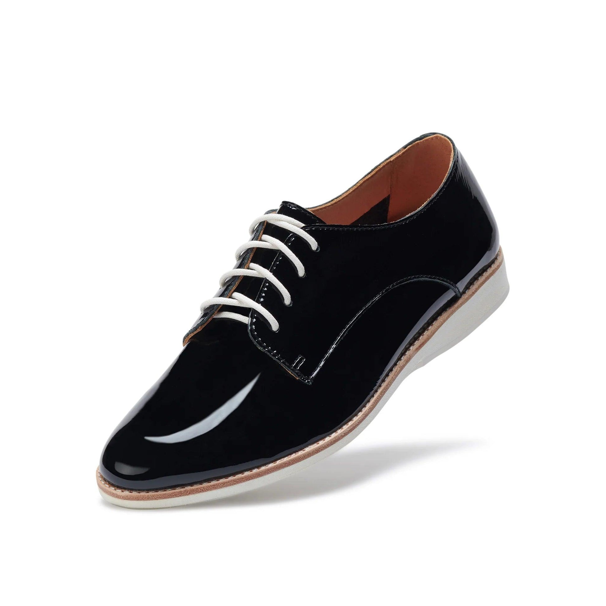 Rollie Derby Supersoft in Black Patent Crinkle Leather - the tartan fox