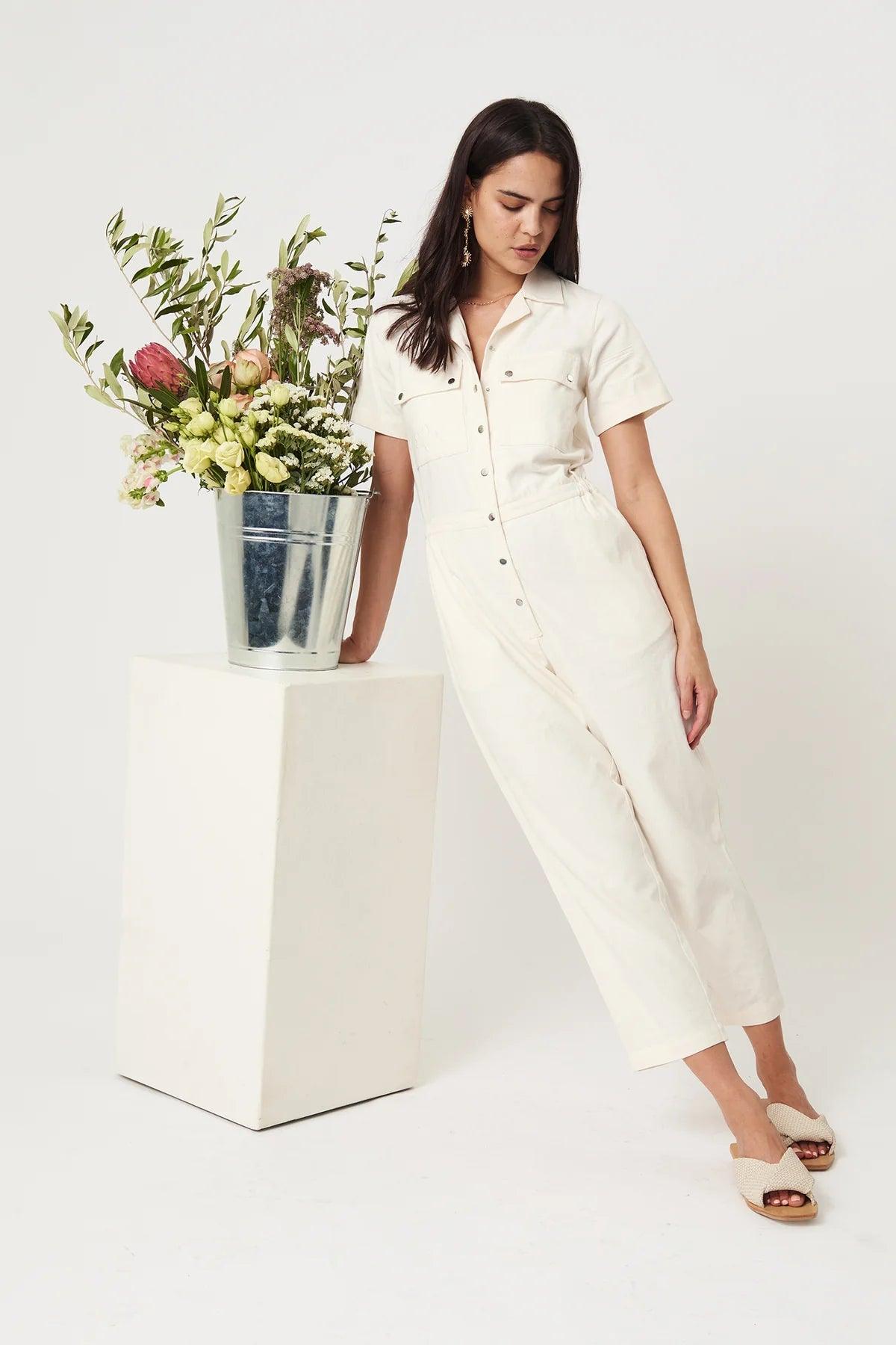 Rue Stiic Daisy Embro Jumpsuit in Off White - the tartan fox