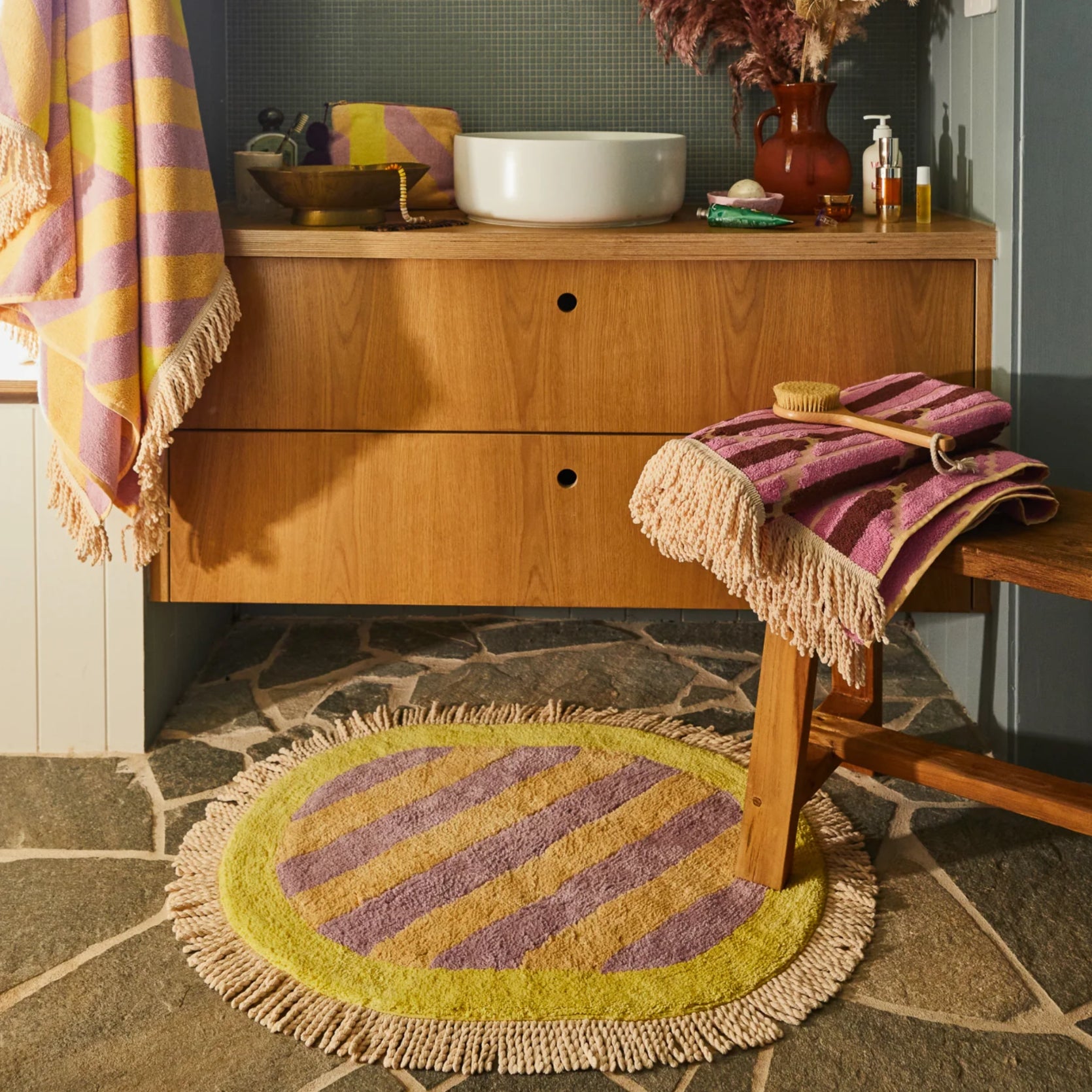 Sage and Clare Jarita Bath Mat in Mauve - the tartan fox