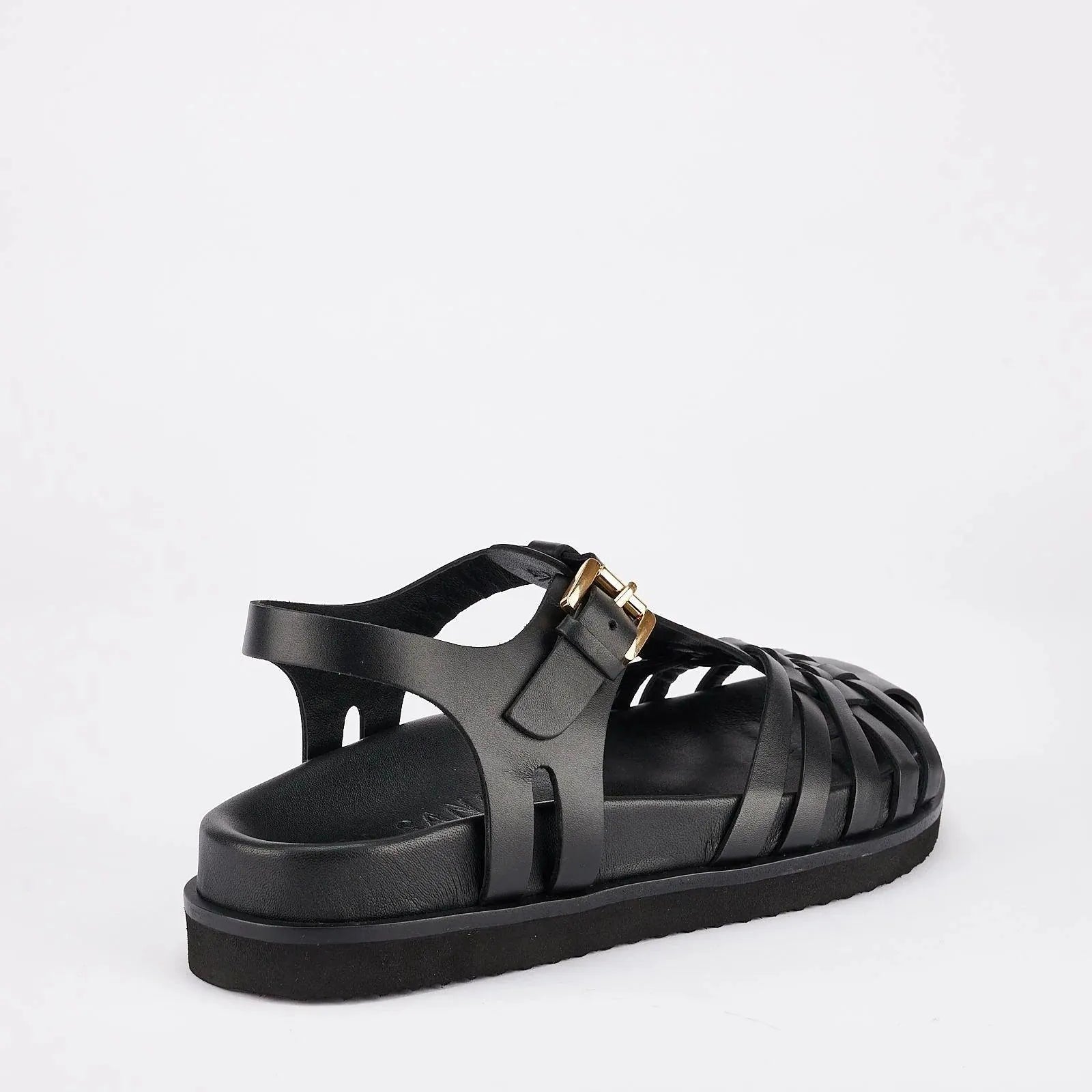 Sol Sana Fisherman Footbed Sandal in Black Leather - the tartan fox