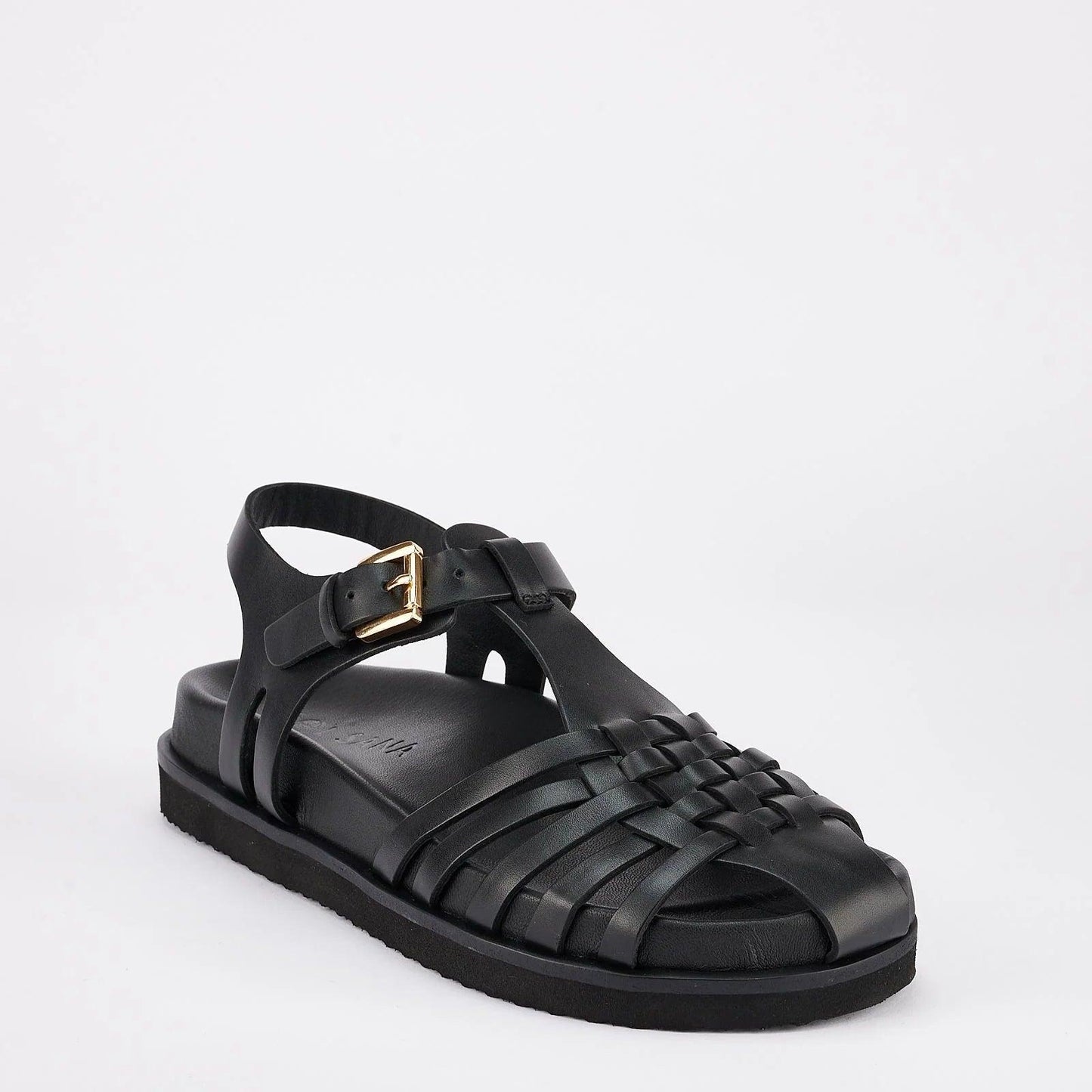 Sol Sana Fisherman Footbed Sandal in Black Leather - the tartan fox