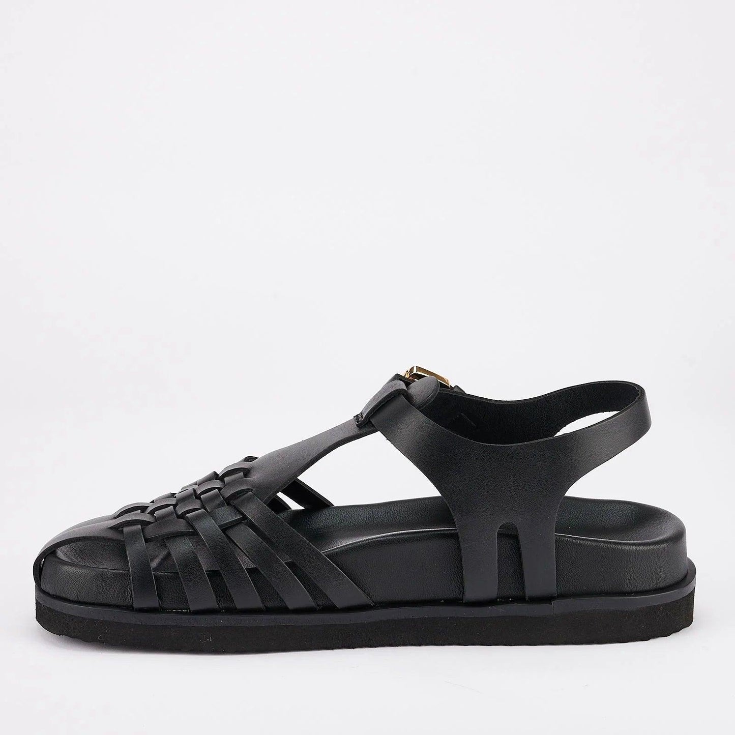 Sol Sana Fisherman Footbed Sandal in Black Leather - the tartan fox