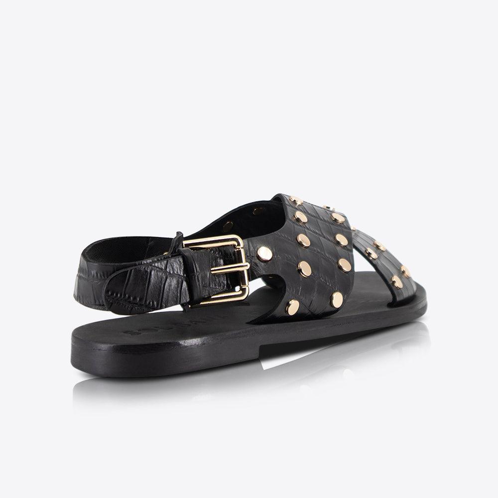 Sol Sana Kyra Sandal in Black Croc/Gold - the tartan fox