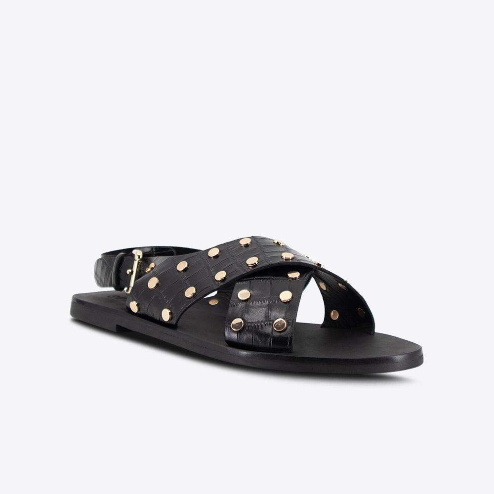 Sol Sana Kyra Sandal in Black Croc/Gold - the tartan fox