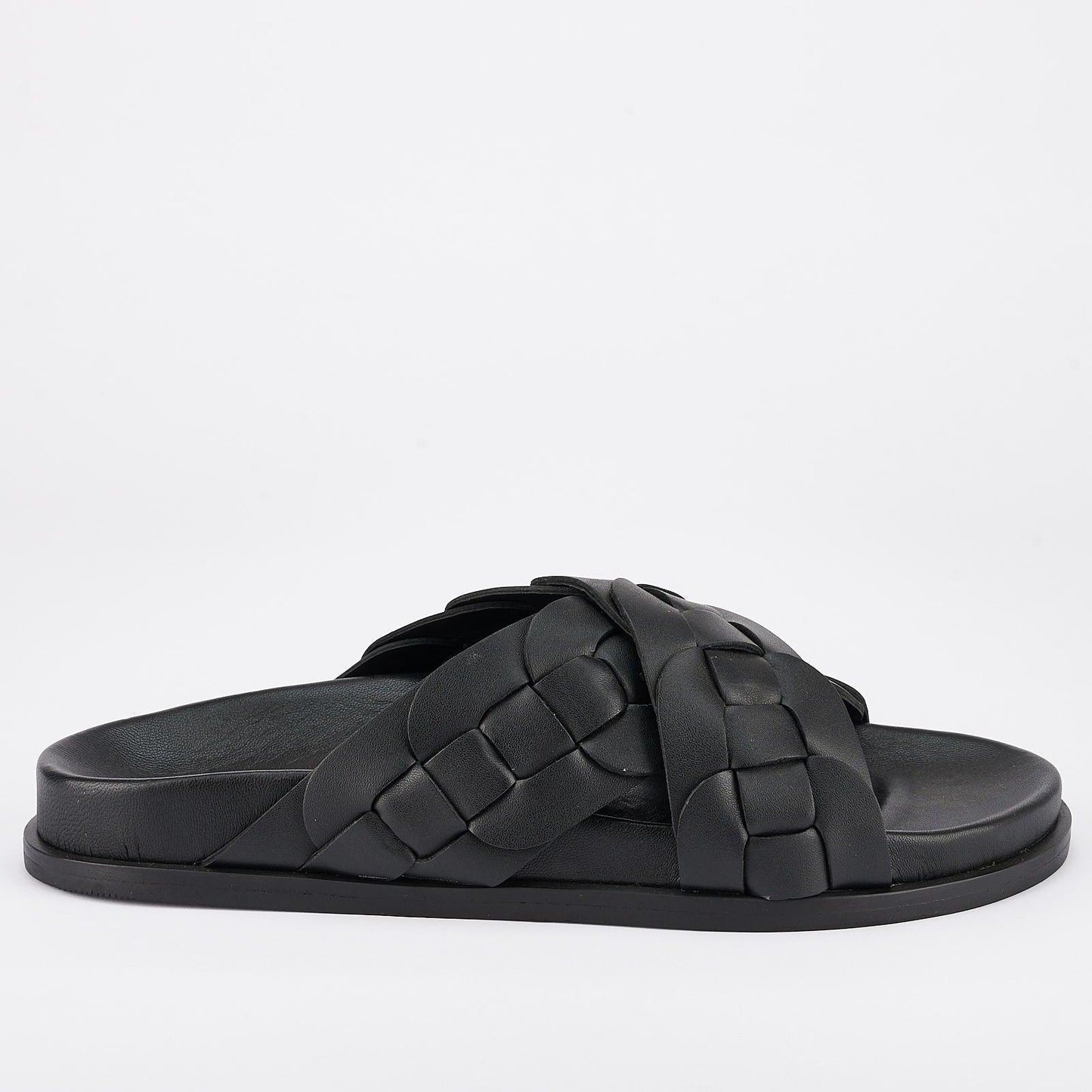 Sol Sana Santigold Footbed Slide in Black Leather - the tartan fox