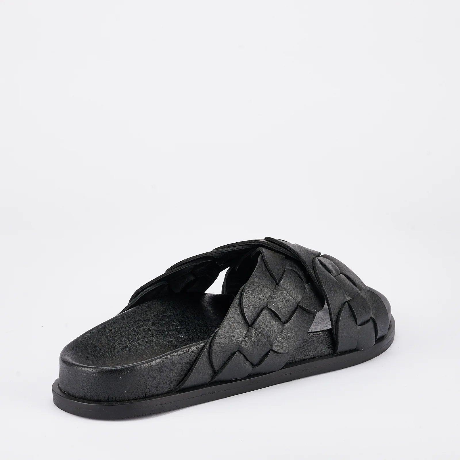 Sol Sana Santigold Footbed Slide in Black Leather - the tartan fox