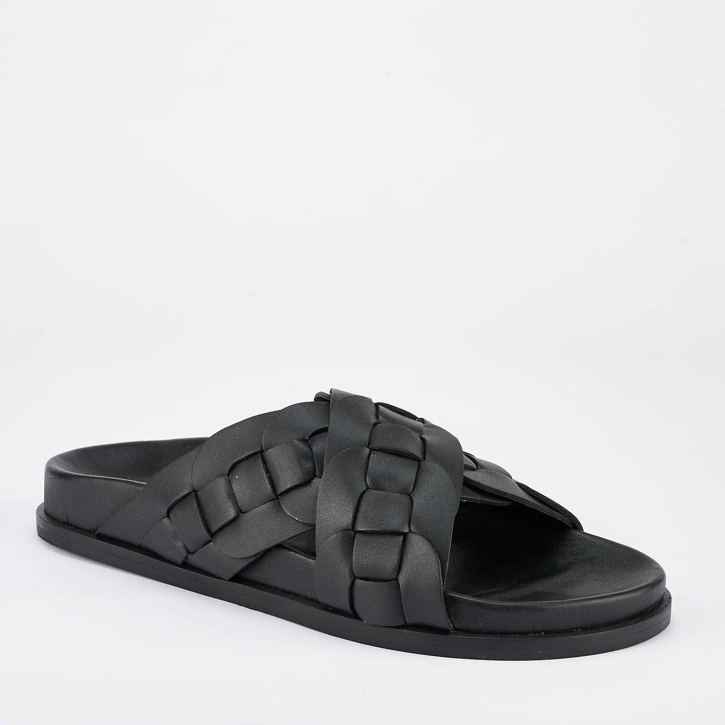 Sol Sana Santigold Footbed Slide in Black Leather - the tartan fox