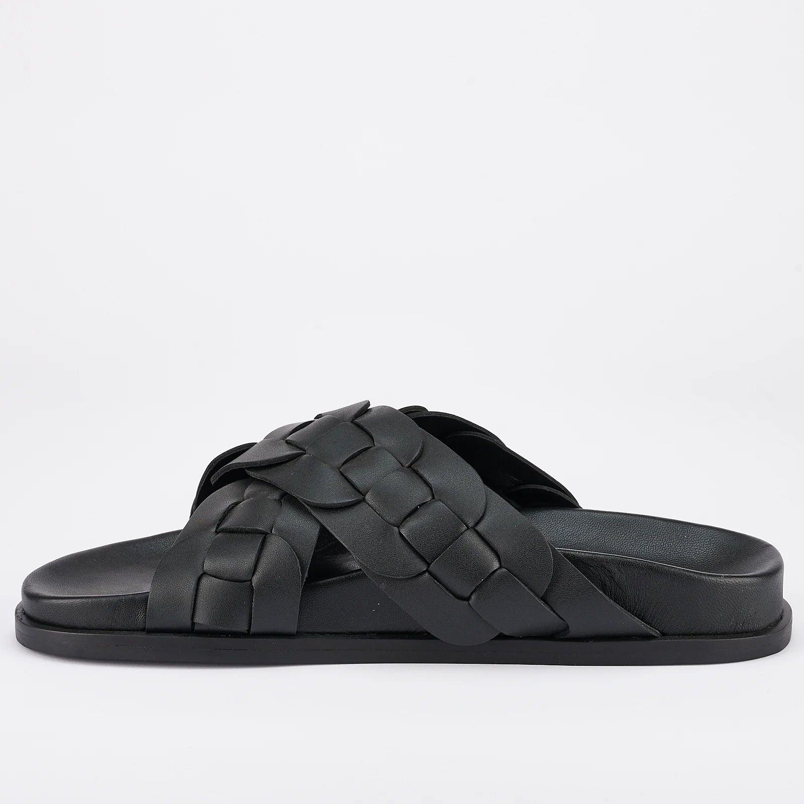 Sol Sana Santigold Footbed Slide in Black Leather - the tartan fox