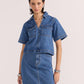 Staple the Label Alden Crop Denim Shirt in Mid-Blue - the tartan fox