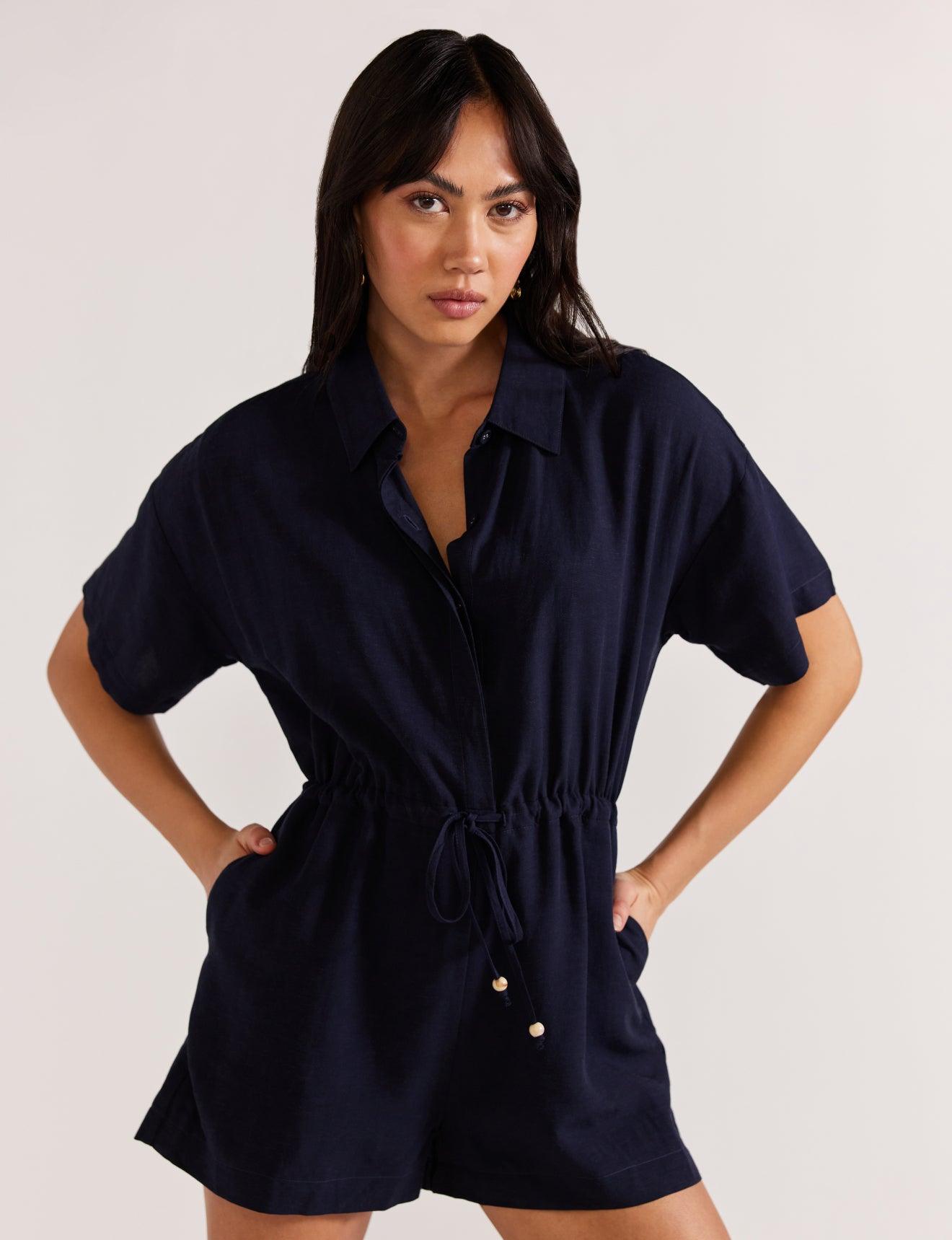 Staple the Label Elysia Playsuit in Navy - the tartan fox