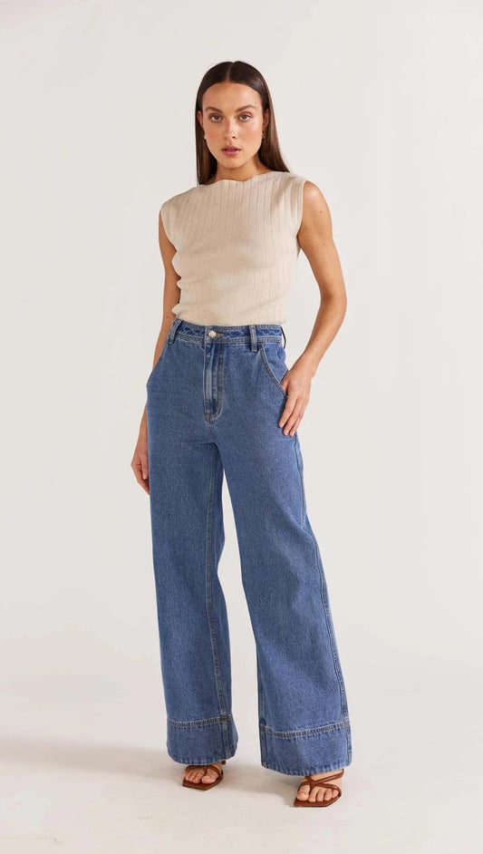 Staple the Label Eva Denim Jeans in Mid Blue - the tartan fox