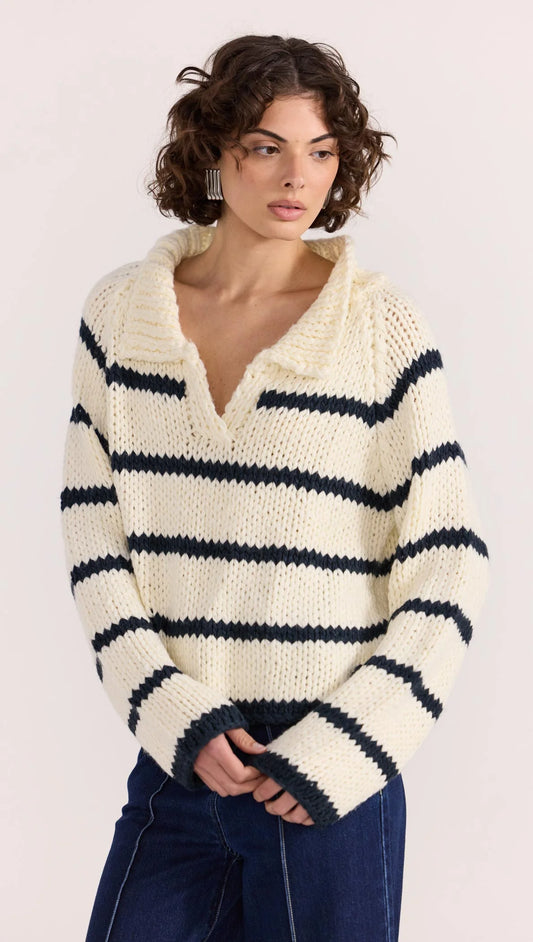 Staple the Label Frankie Stripe Jumper in Cream/Navy - the tartan fox