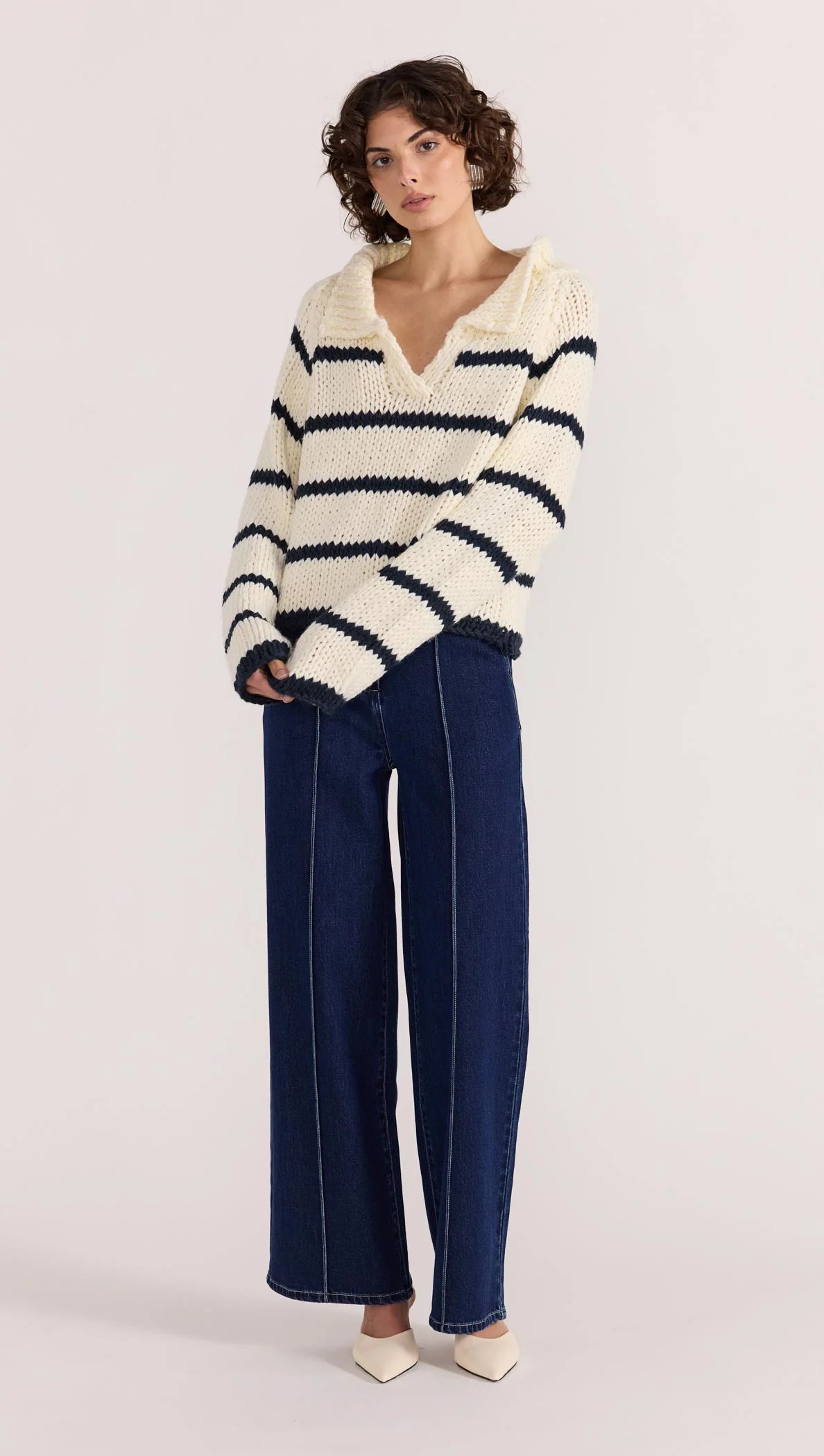 Staple the Label Frankie Stripe Jumper in Cream/Navy - the tartan fox