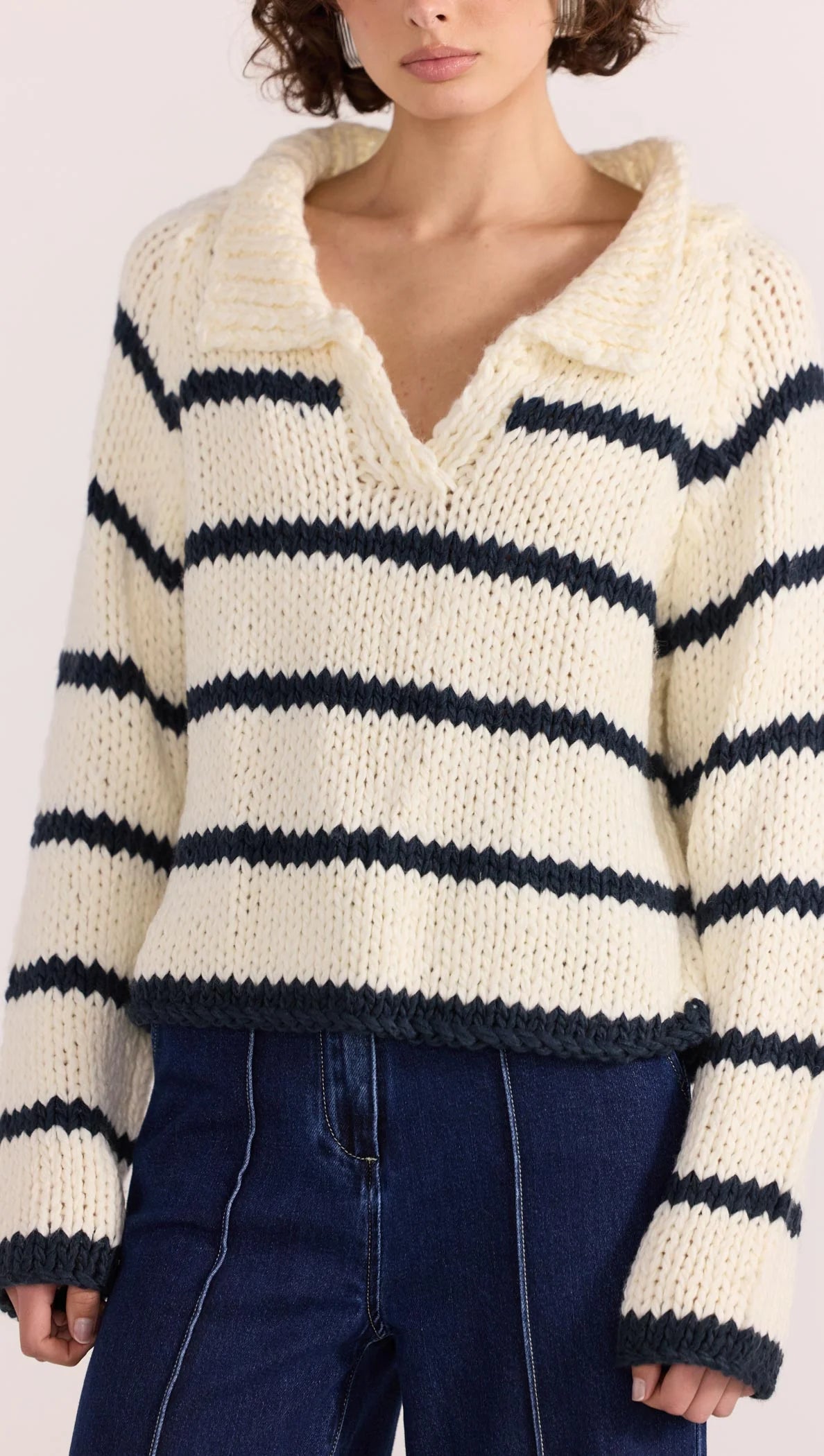 Staple the Label Frankie Stripe Jumper in Cream/Navy - the tartan fox