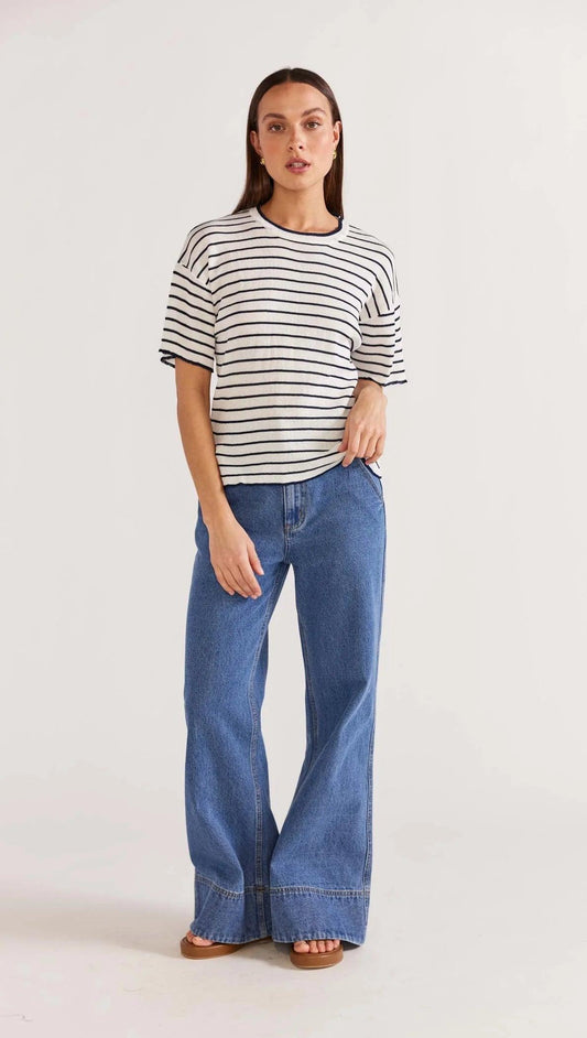 Staple the Label Gaia Stripe Boxy Knit in White/Navy Stripe - the tartan fox