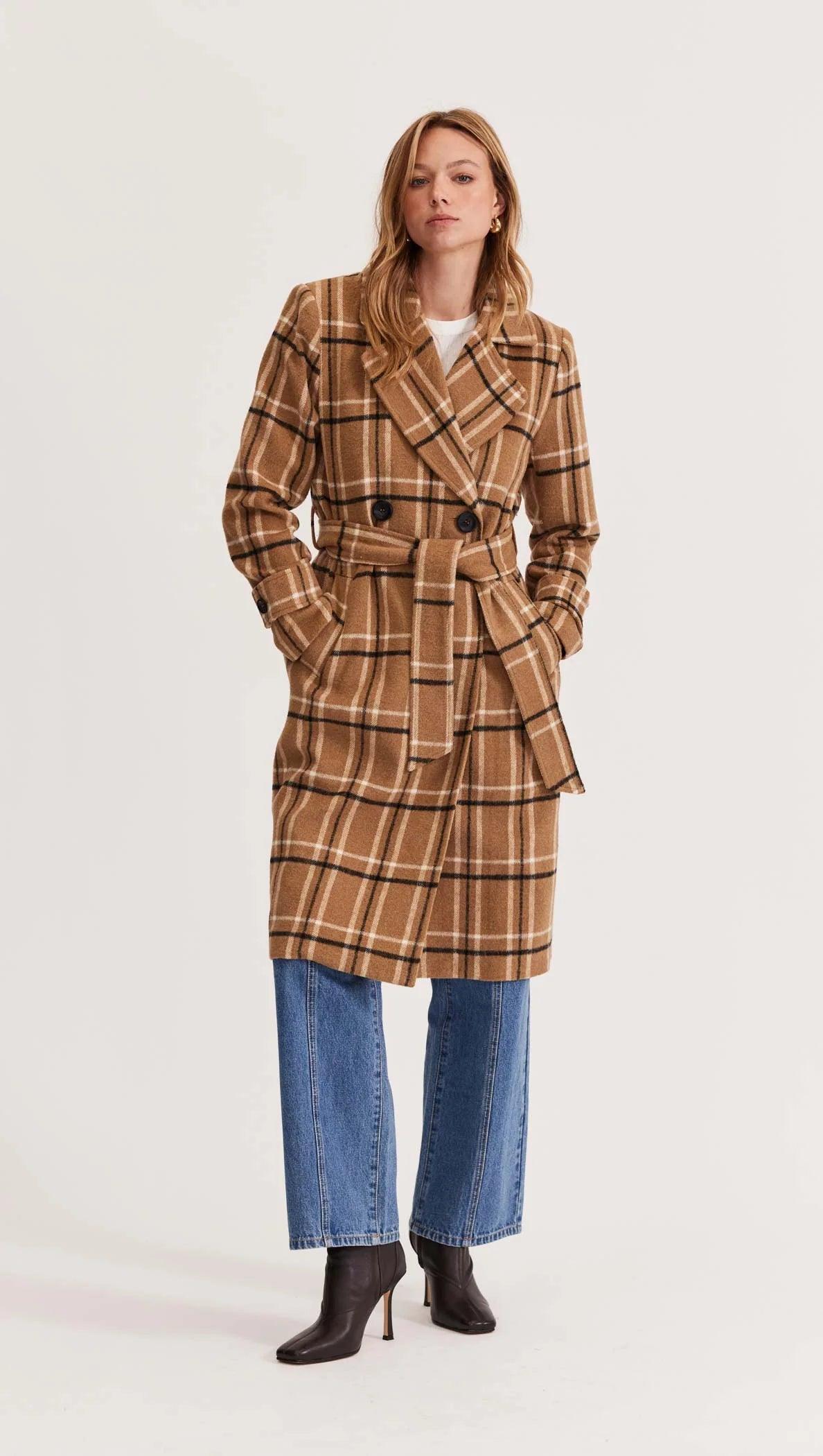 Staple the Label Heston Check Coat in Brown Check - the tartan fox