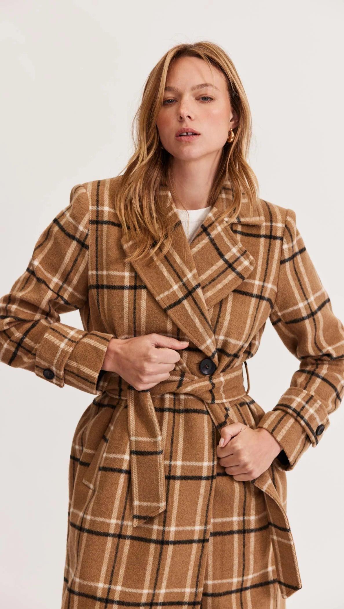 Staple the Label Heston Check Coat in Brown Check - the tartan fox