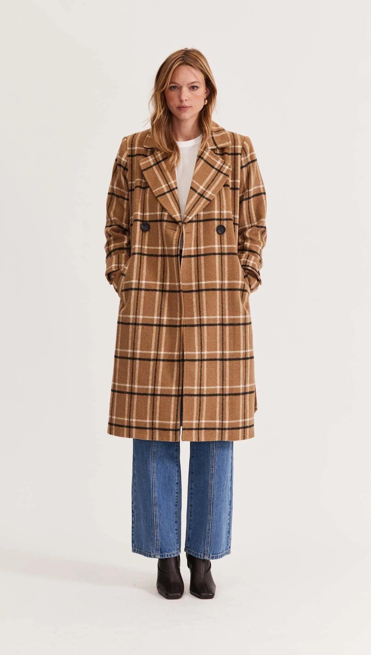 Staple the Label Heston Check Coat in Brown Check - the tartan fox