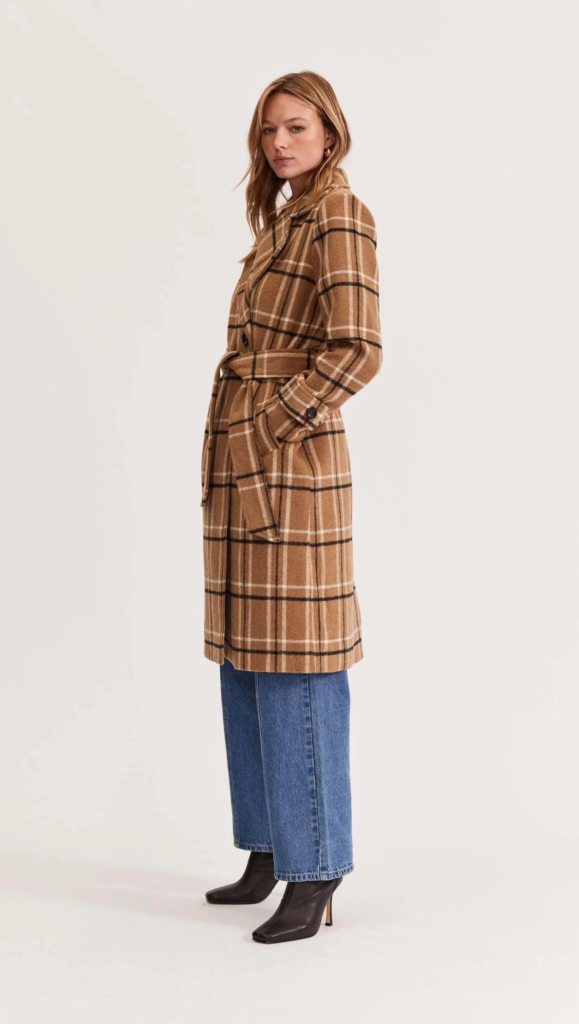 Staple the Label Heston Check Coat in Brown Check - the tartan fox