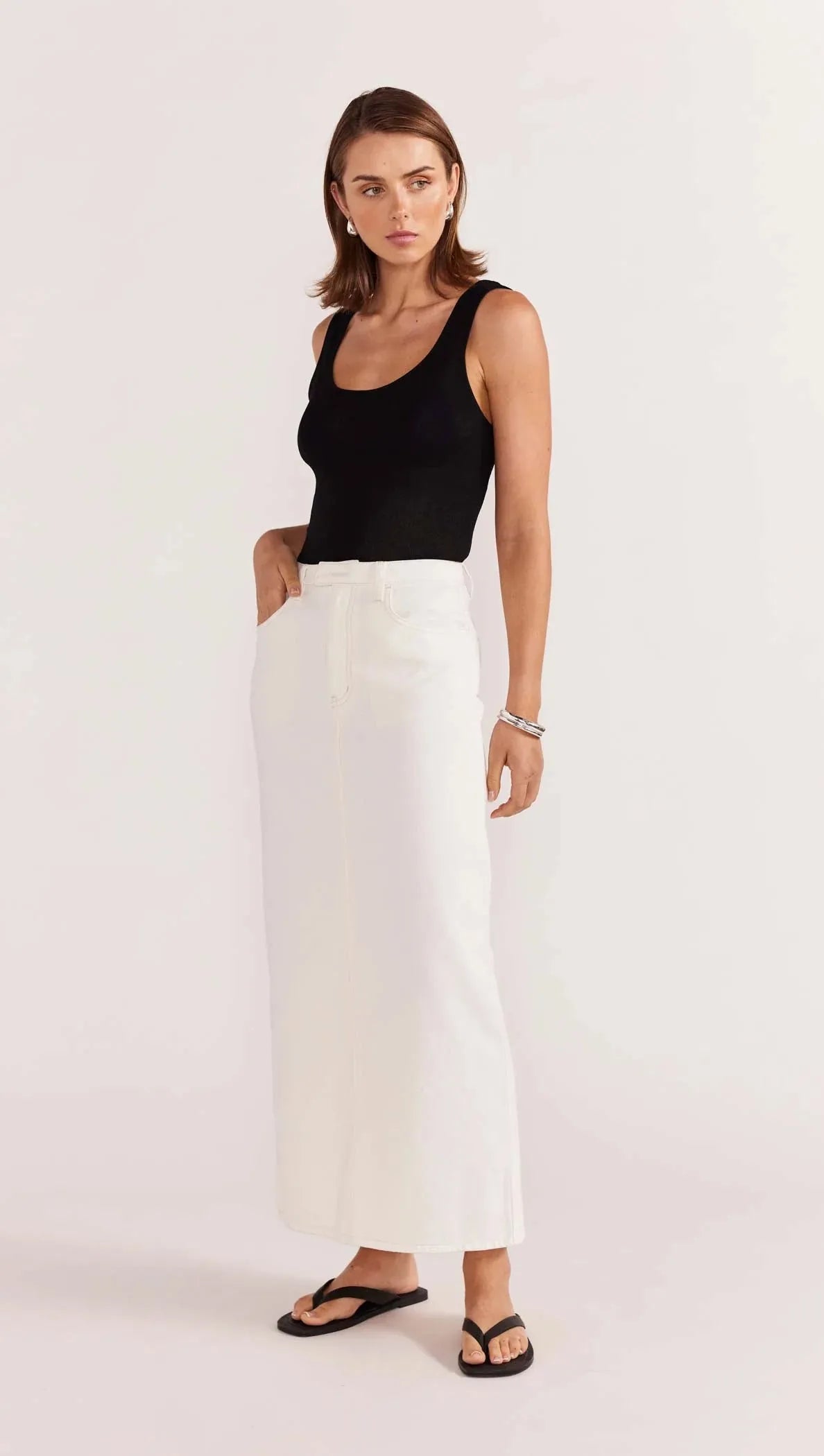 Staple the Label Innes Denim Midi Skirt in White - the tartan fox