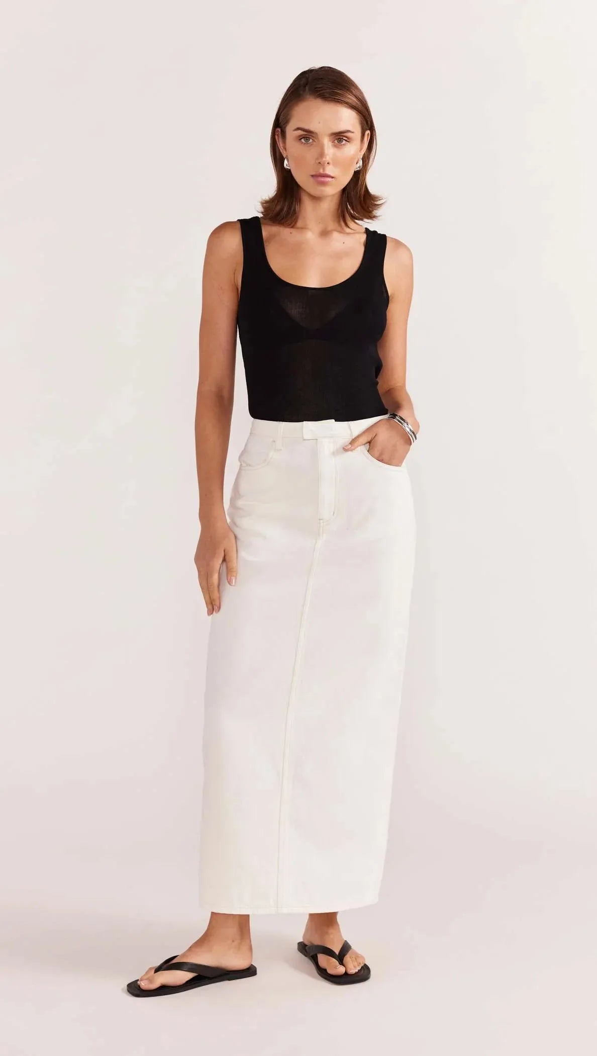 Staple the Label Innes Denim Midi Skirt in White - the tartan fox