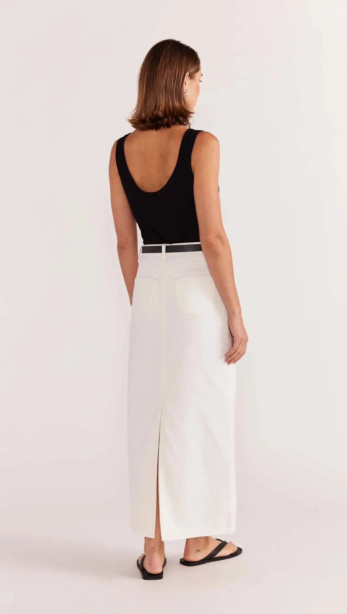 Staple the Label Innes Denim Midi Skirt in White - the tartan fox