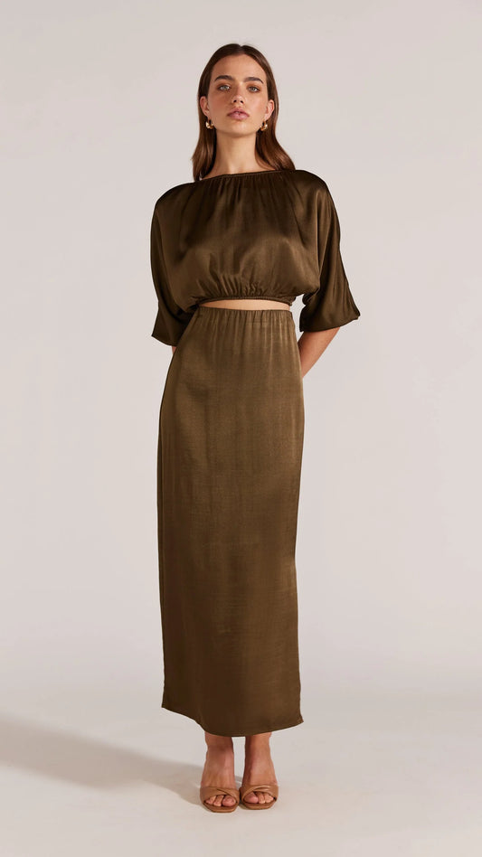 Staple the Label Koa Midi Skirt in Khaki - the tartan fox